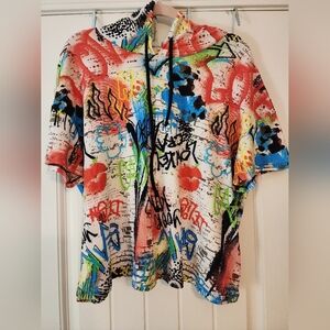 Paper Tee Colorful Graffiti Short Sleeve Lightweight Hoodie Streetware 2X